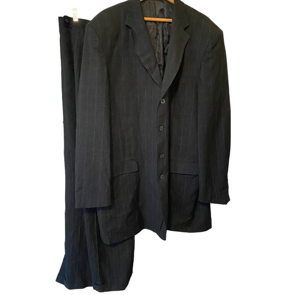 Men's Stacy Adams Super 100's Black Plaid 2 Piece Suit Set Coat 48/ Pants 42